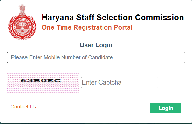 Haryana One Time Registration Portal:One Time Registration HSSC